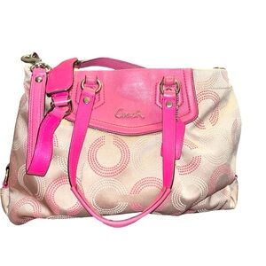 Coach Ashley Vibrant Pink and Cream Carry All Shoulder Bag